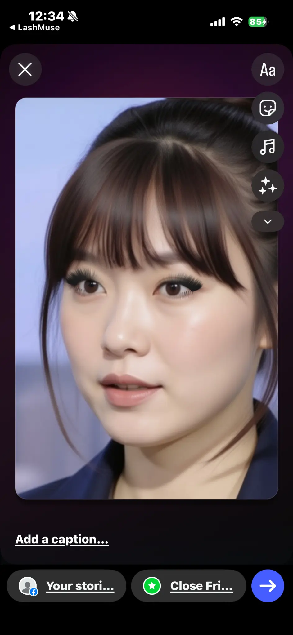 Sharing a LashMuse result to Instagram Story