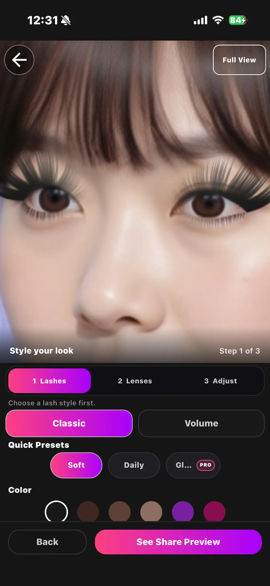 Choosing a classic lash style in LashMuse